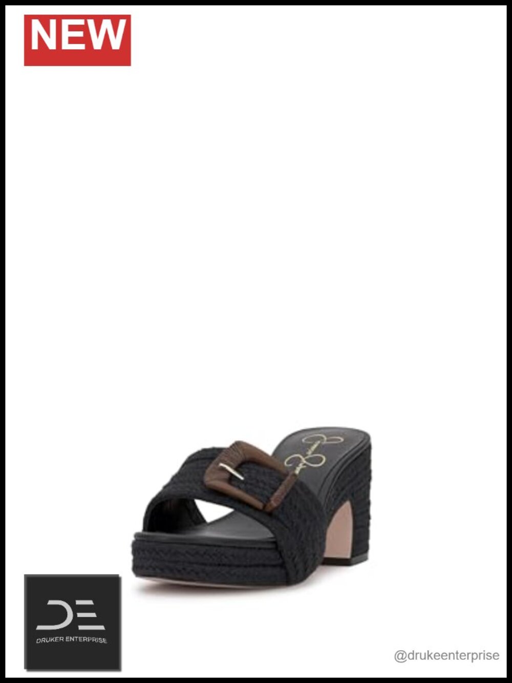 Woven Block Heel Sandals with Buckle - Slip On Open Toe